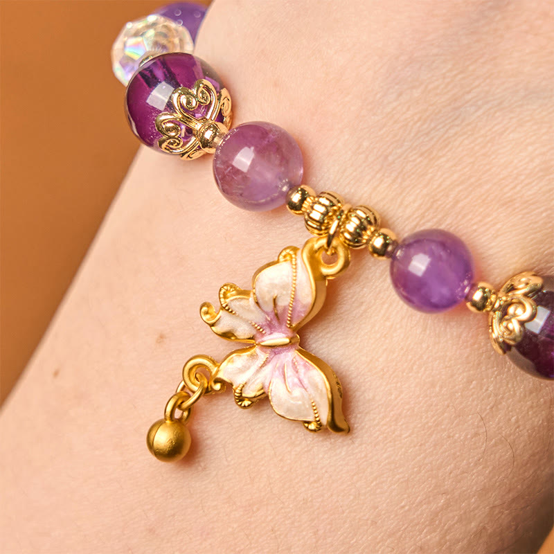 Nimara Ritual Natural Amethyst Sun Stone Butterfly Peace Bracelet