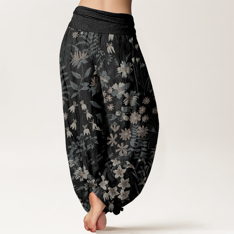 Nimara Ritual Cotton Casual Daisy Flowers Leaves Design Women's Elastic Waist Harem Pants
