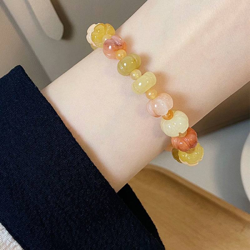 Nimara Ritual Golden Silk Jade Pumpkin Beads Wealth Luck Bracelet