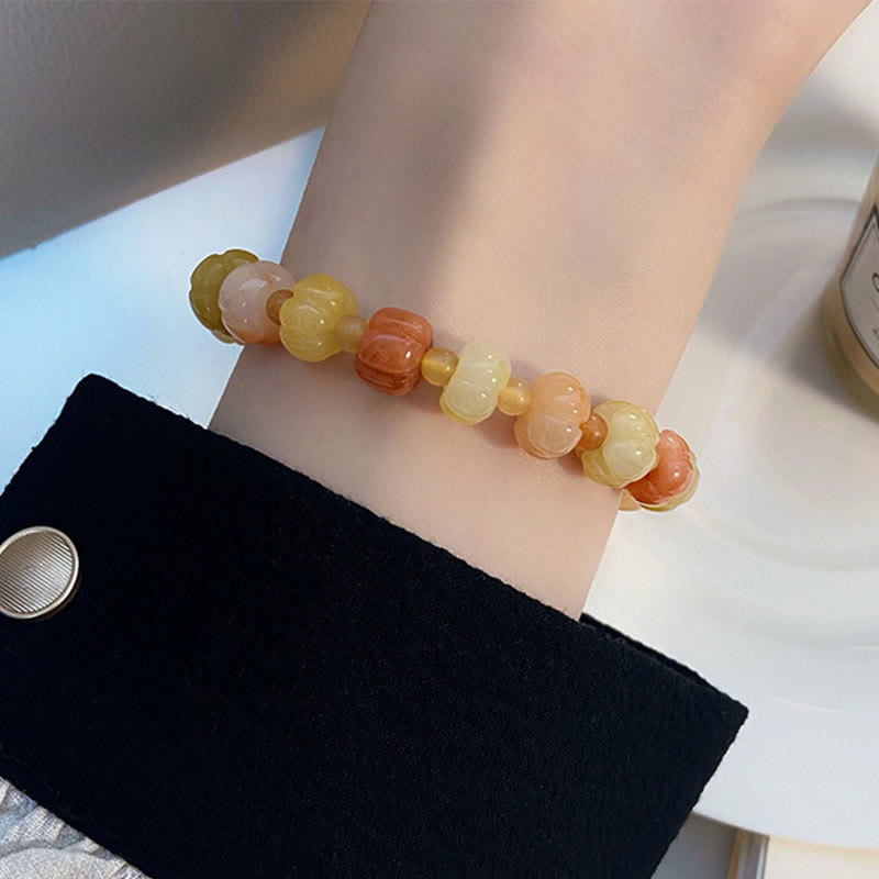 Nimara Ritual Golden Silk Jade Pumpkin Beads Wealth Luck Bracelet