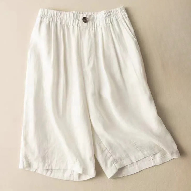 Nimara Ritual Summer Casual Plain Zipper Button Cotton Linen Women's Shorts With Pockets