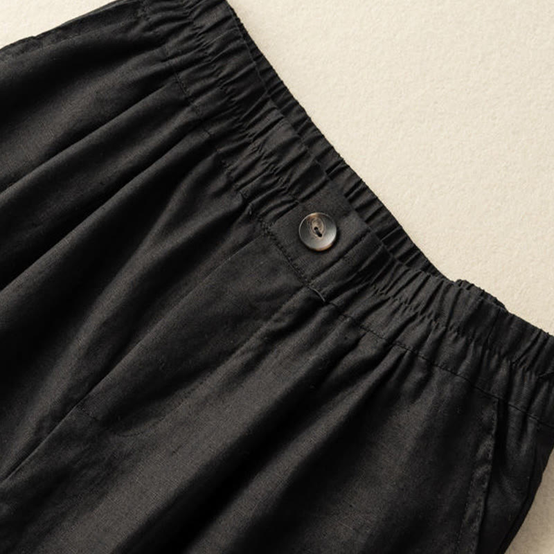 Nimara Ritual Summer Casual Plain Zipper Button Cotton Linen Women's Shorts With Pockets