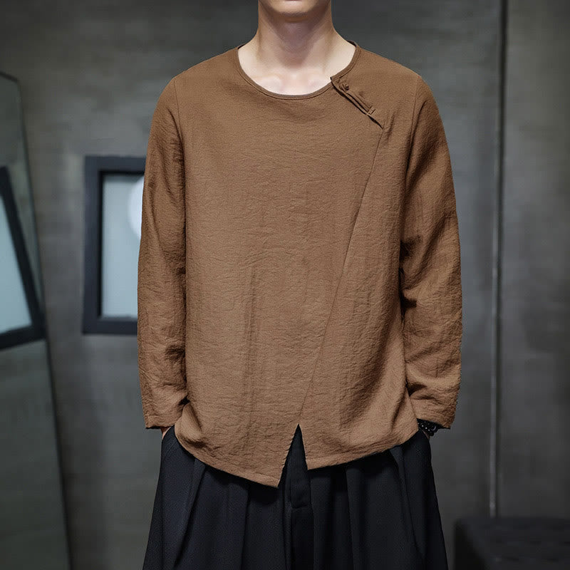 Nimara Ritual Solid Color Loose Long Sleeve Round Neck Men's Shirts