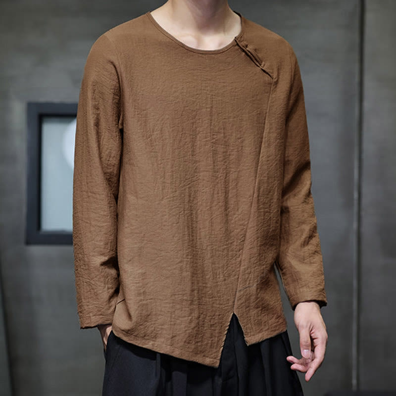 Nimara Ritual Solid Color Loose Long Sleeve Round Neck Men's Shirts