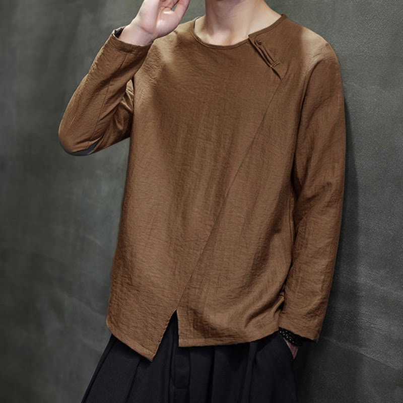 Nimara Ritual Solid Color Loose Long Sleeve Round Neck Men's Shirts