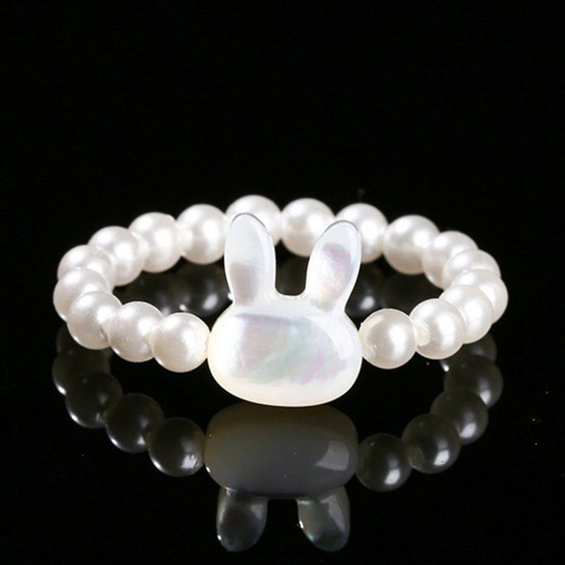 Nimara Ritual 3mm Tridacna Stone Bead Rabbit Blessing Elastic Ring