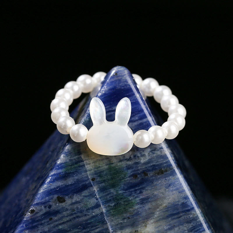 Nimara Ritual 3mm Tridacna Stone Bead Rabbit Blessing Elastic Ring