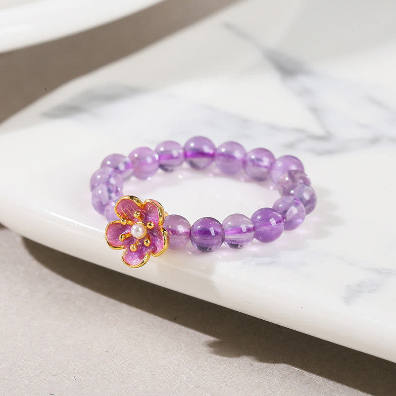 Nimara Ritual 3mm Amethyst Peach Blossom Elastic String Ring