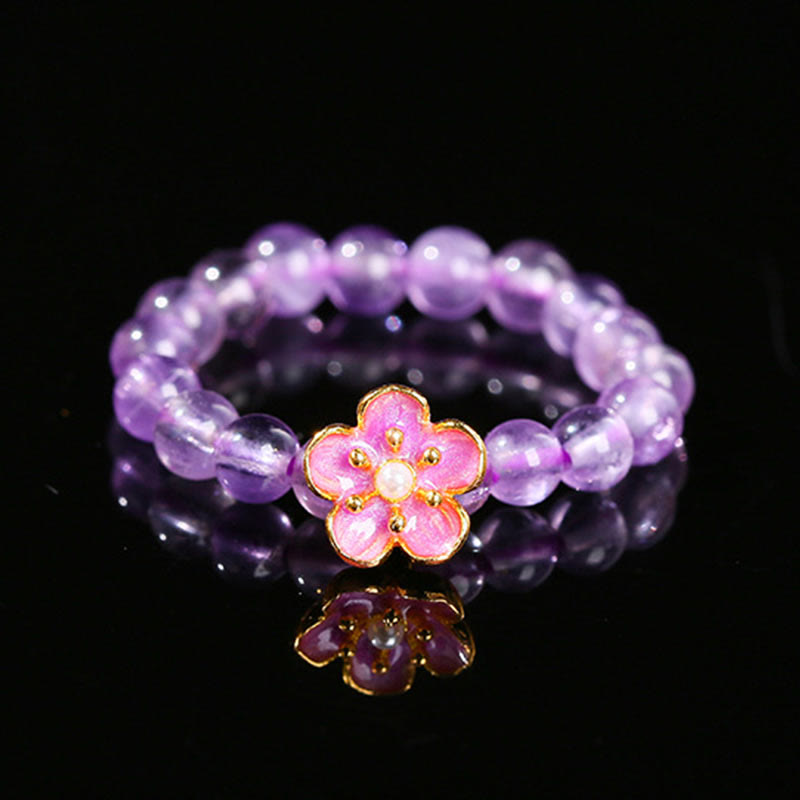 Nimara Ritual 3mm Amethyst Peach Blossom Elastic String Ring