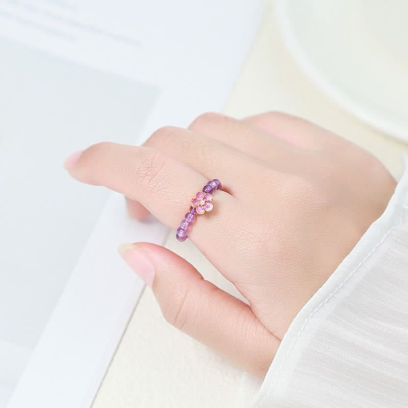 Nimara Ritual 3mm Amethyst Peach Blossom Elastic String Ring