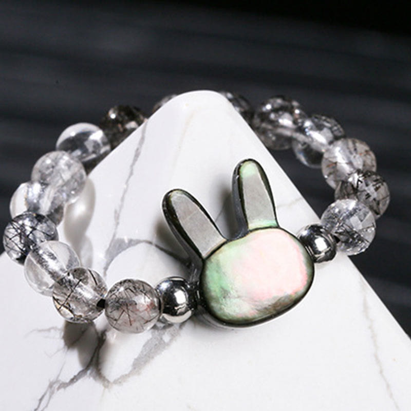 Nimara Ritual 3mm Black Rutilated Quartz Tridacna Stone Rabbit Cat Ring