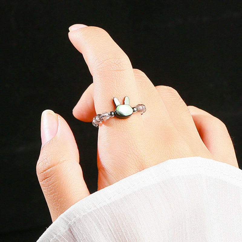 Nimara Ritual 3mm Black Rutilated Quartz Tridacna Stone Rabbit Cat Ring
