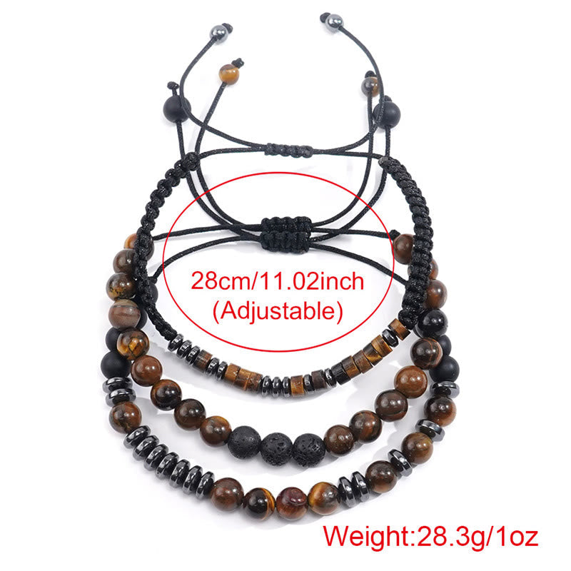 Protection and Strength 3Pcs Tiger Eye Lava Rock Bracelet Set