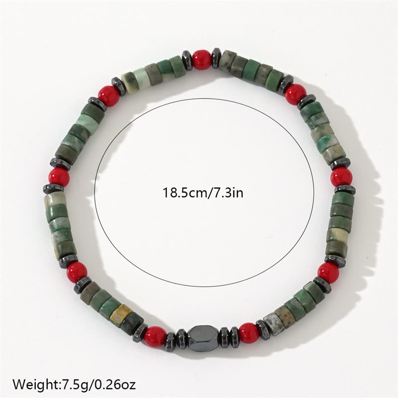Nimara Ritual Natural Green Stone Hematite Red Coral Powerful Bracelet
