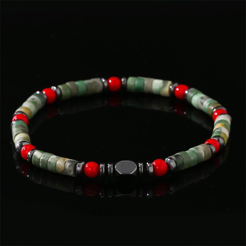Nimara Ritual Natural Green Stone Hematite Red Coral Powerful Bracelet