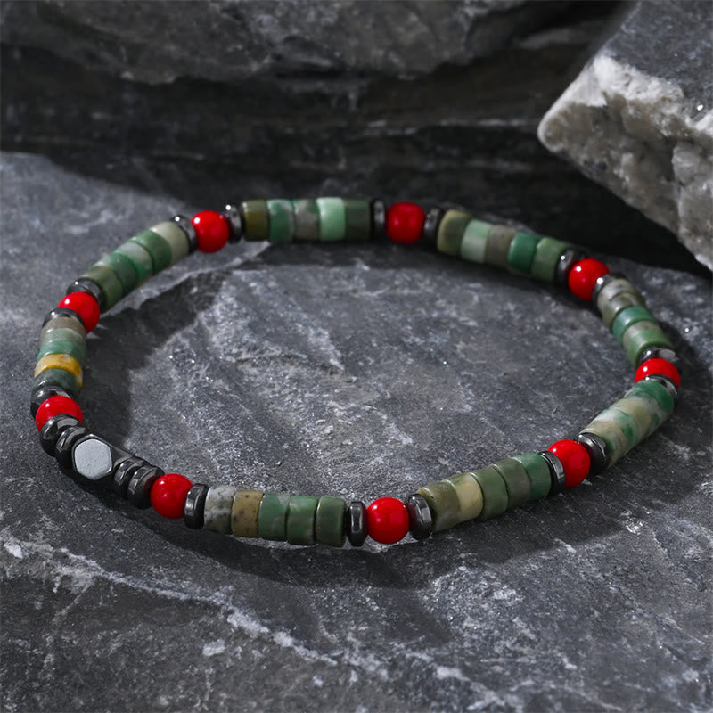 Nimara Ritual Natural Green Stone Hematite Red Coral Powerful Bracelet