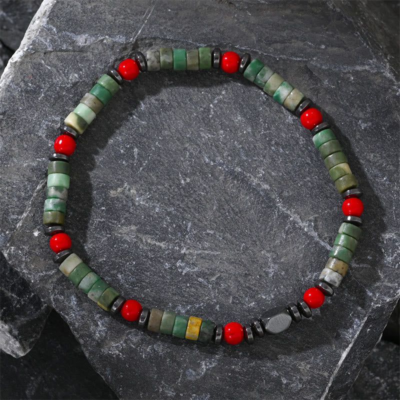 Nimara Ritual Natural Green Stone Hematite Red Coral Powerful Bracelet
