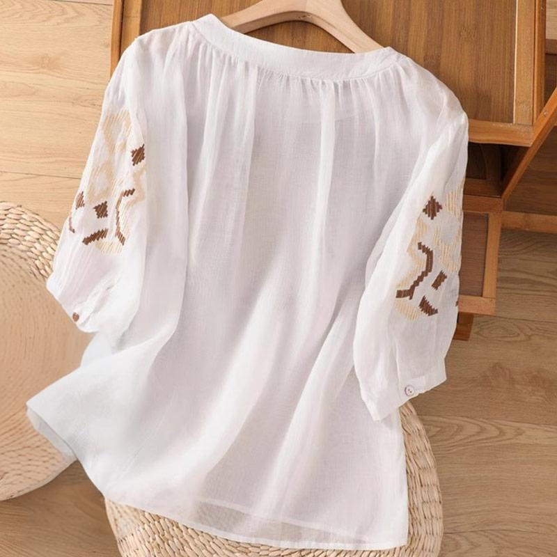 Nimara Ritual Casual Symmetrical Embroidery Women's Crew Neck Design Half Sleeve Spandex T-shirt