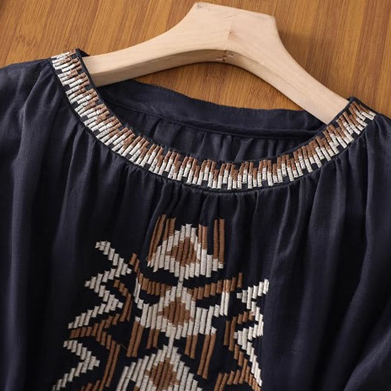 Nimara Ritual Casual Symmetrical Embroidery Women's Crew Neck Design Half Sleeve Spandex T-shirt
