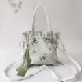 Nimara Ritual White Flowers Green Leaves Canvas Tote Crossbody Bag Shoulder Bag Handbag
