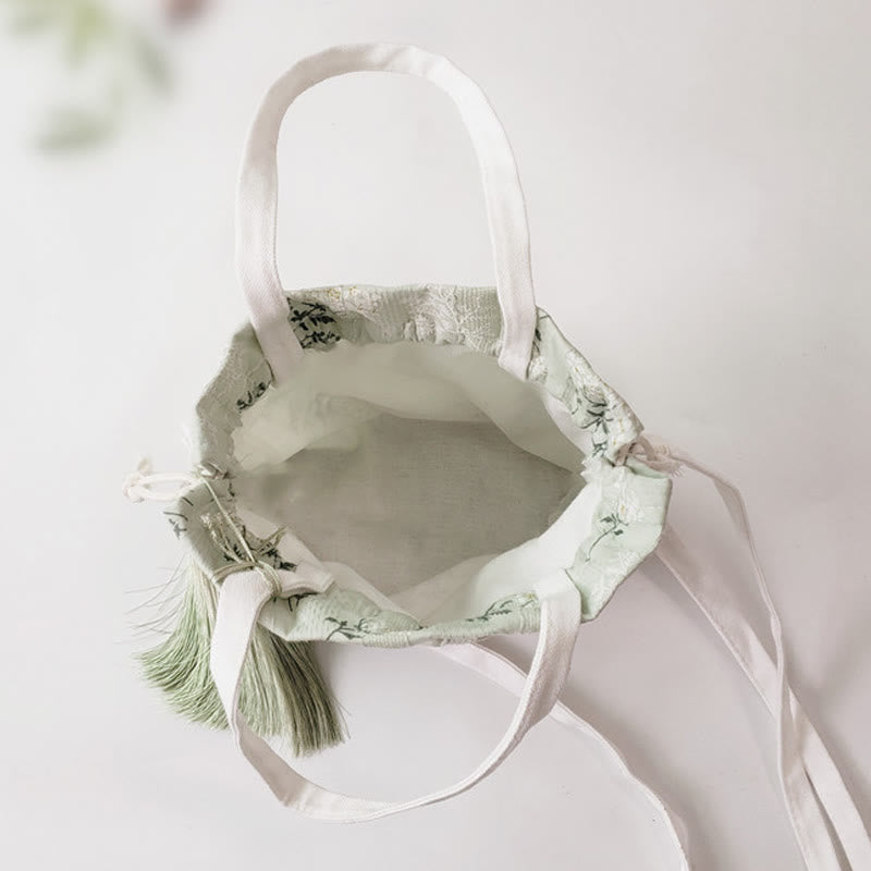 Nimara Ritual White Flowers Green Leaves Canvas Tote Crossbody Bag Shoulder Bag Handbag