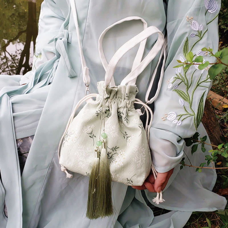 Nimara Ritual White Flowers Green Leaves Canvas Tote Crossbody Bag Shoulder Bag Handbag