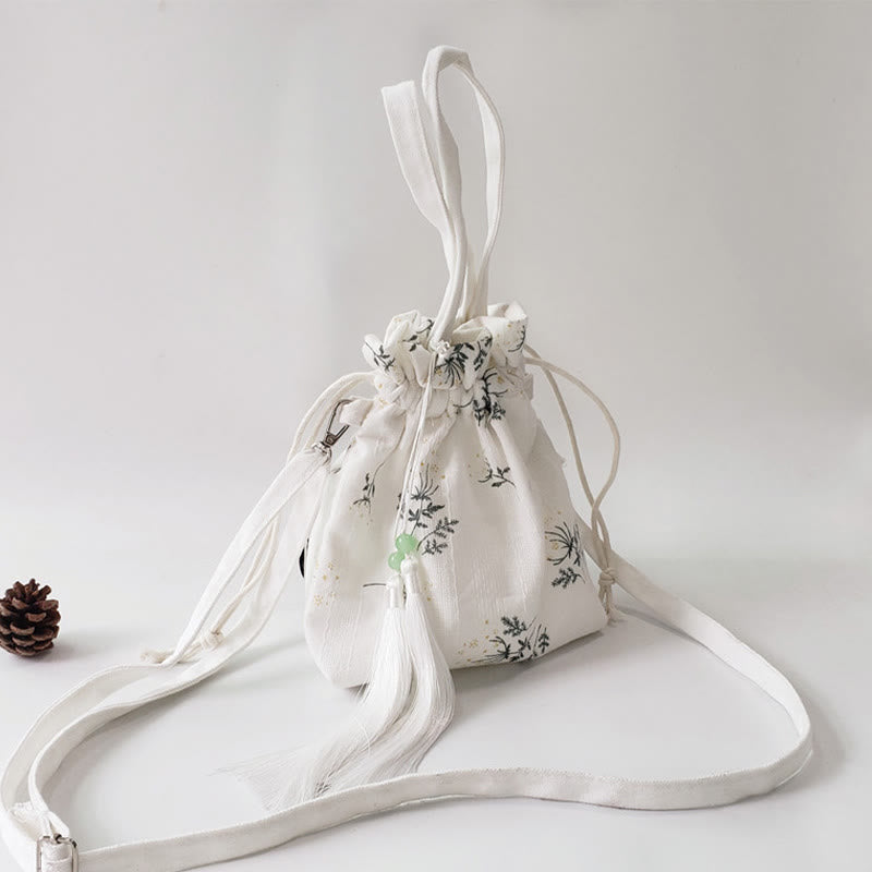 Nimara Ritual White Flowers Green Leaves Canvas Tote Crossbody Bag Shoulder Bag Handbag
