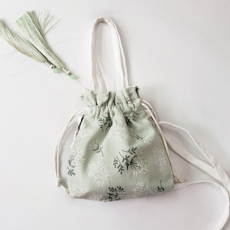 Nimara Ritual White Flowers Green Leaves Canvas Tote Crossbody Bag Shoulder Bag Handbag