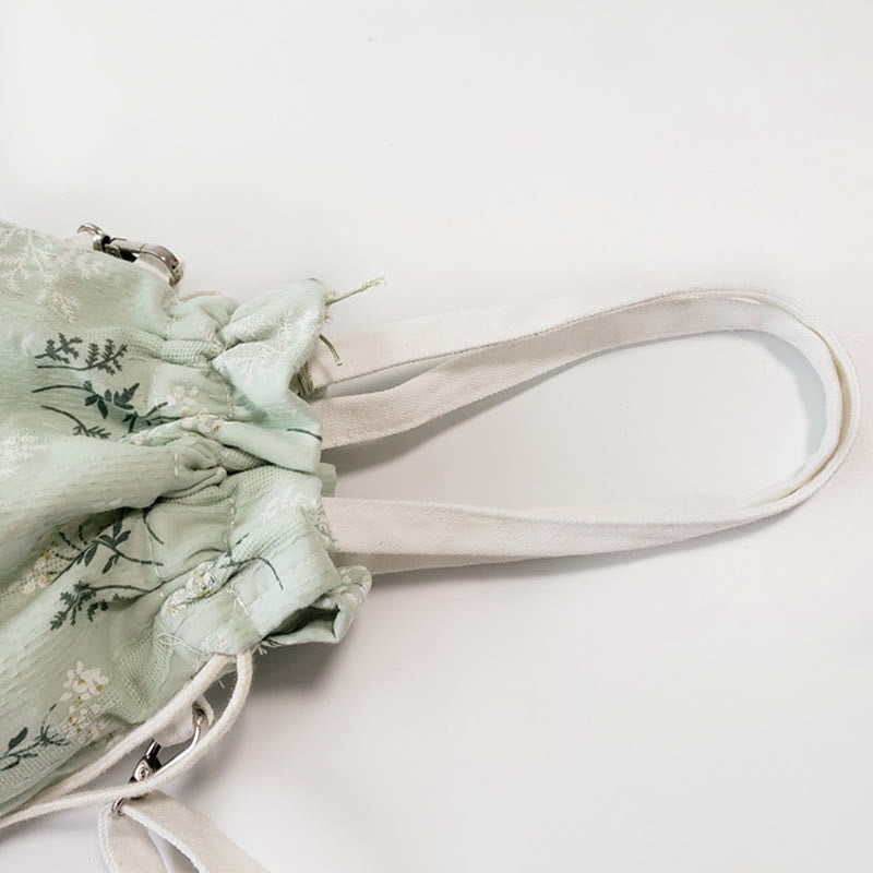 Nimara Ritual White Flowers Green Leaves Canvas Tote Crossbody Bag Shoulder Bag Handbag