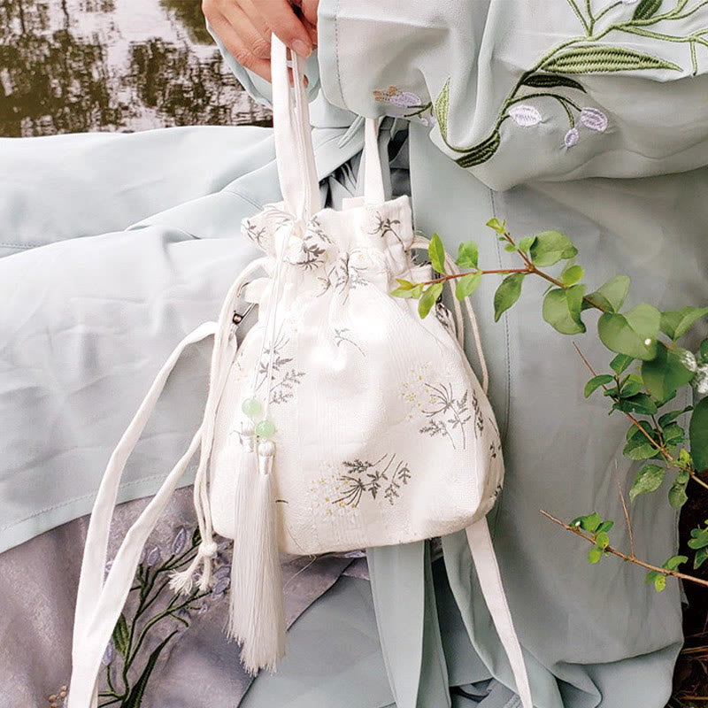 Nimara Ritual White Flowers Green Leaves Canvas Tote Crossbody Bag Shoulder Bag Handbag