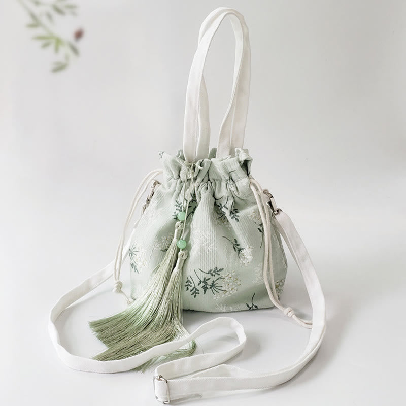 Nimara Ritual White Flowers Green Leaves Canvas Tote Crossbody Bag Shoulder Bag Handbag