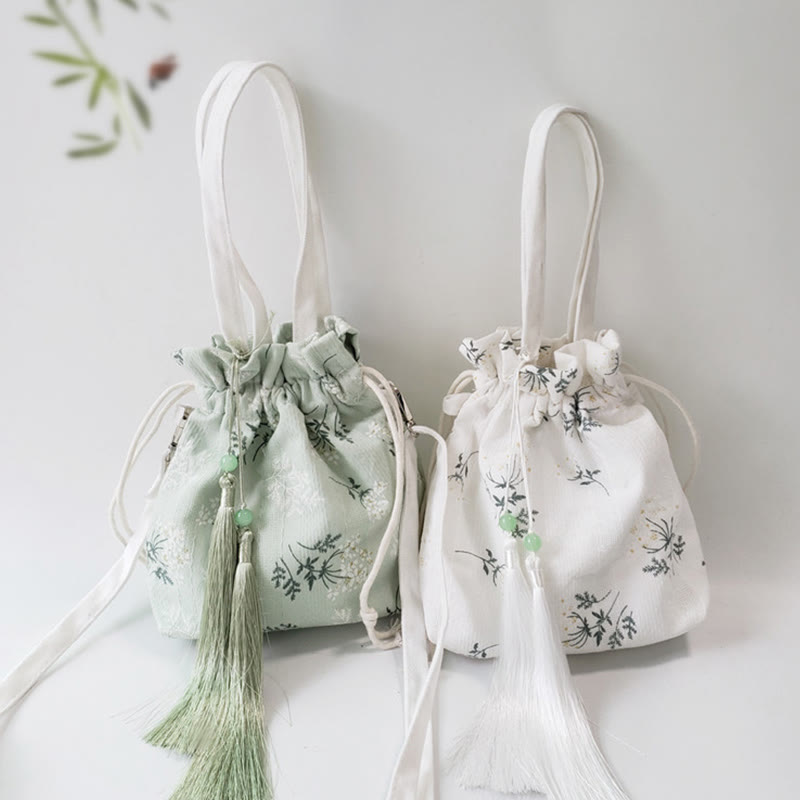 Nimara Ritual White Flowers Green Leaves Canvas Tote Crossbody Bag Shoulder Bag Handbag
