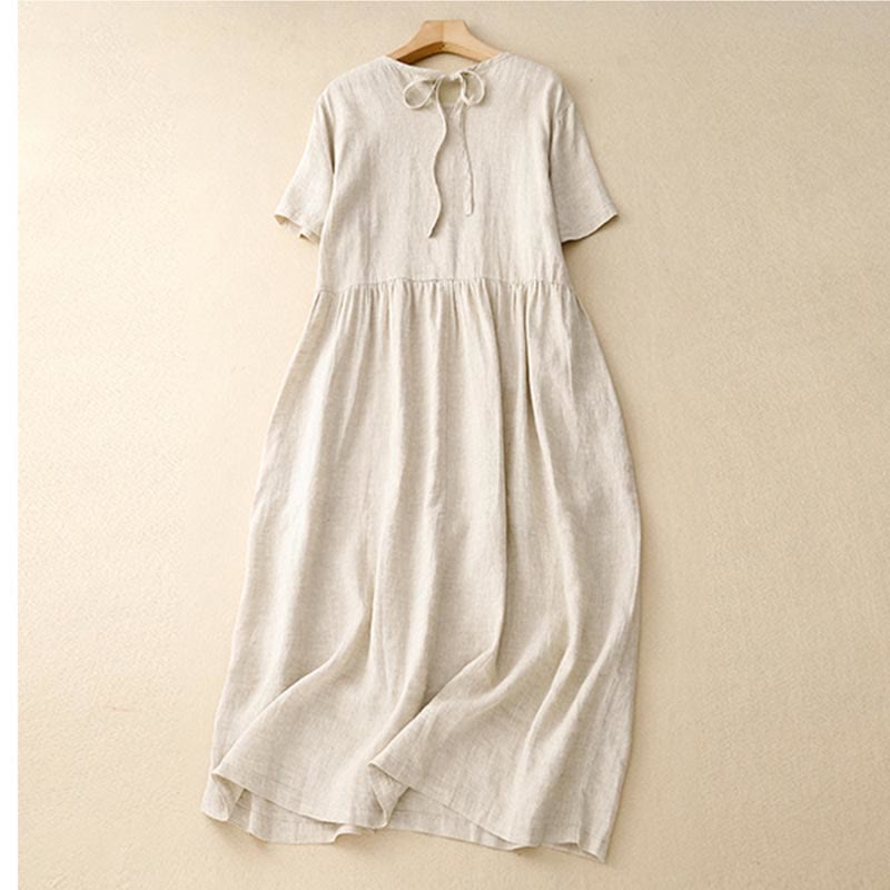 Nimara Ritual Casual Short Sleeve Bowknot Tie Straps Women's Midi Dress With Pockets