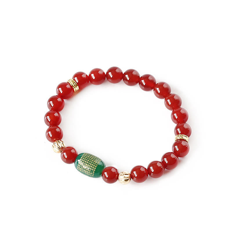 Nimara Ritual Natural Red Agate Green Agate Buddhist Sutras Calm Bracelet