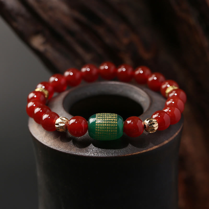 Nimara Ritual Natural Red Agate Green Agate Buddhist Sutras Calm Bracelet