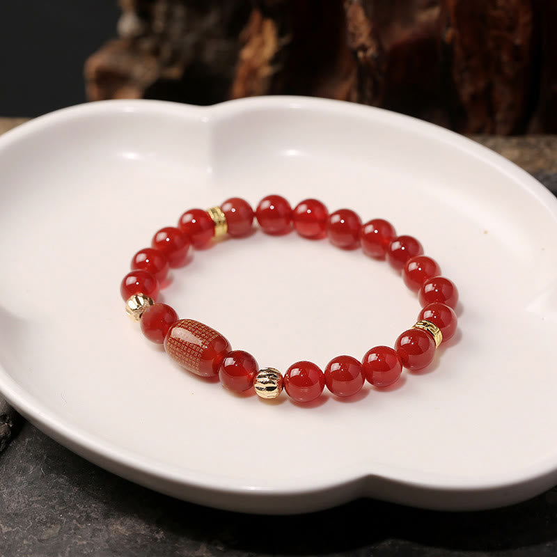 Nimara Ritual Natural Red Agate Green Agate Buddhist Sutras Calm Bracelet
