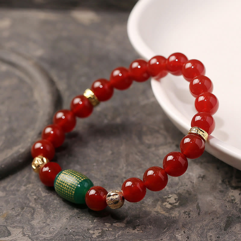 Nimara Ritual Natural Red Agate Green Agate Buddhist Sutras Calm Bracelet