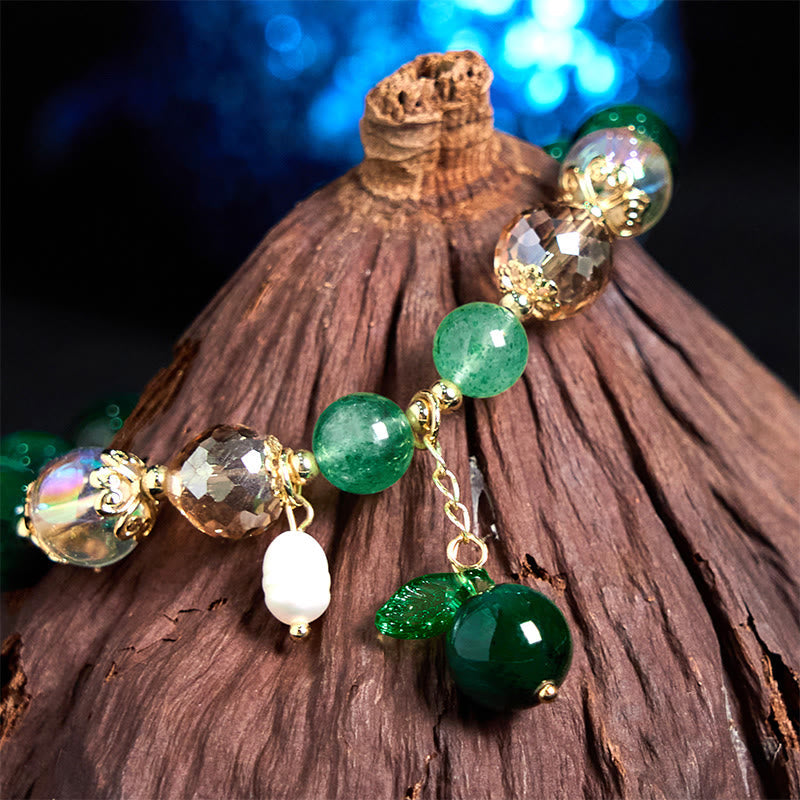 Nimara Ritual Natural Green Tiger Eye Beads Green Leaf Positive Bracelet