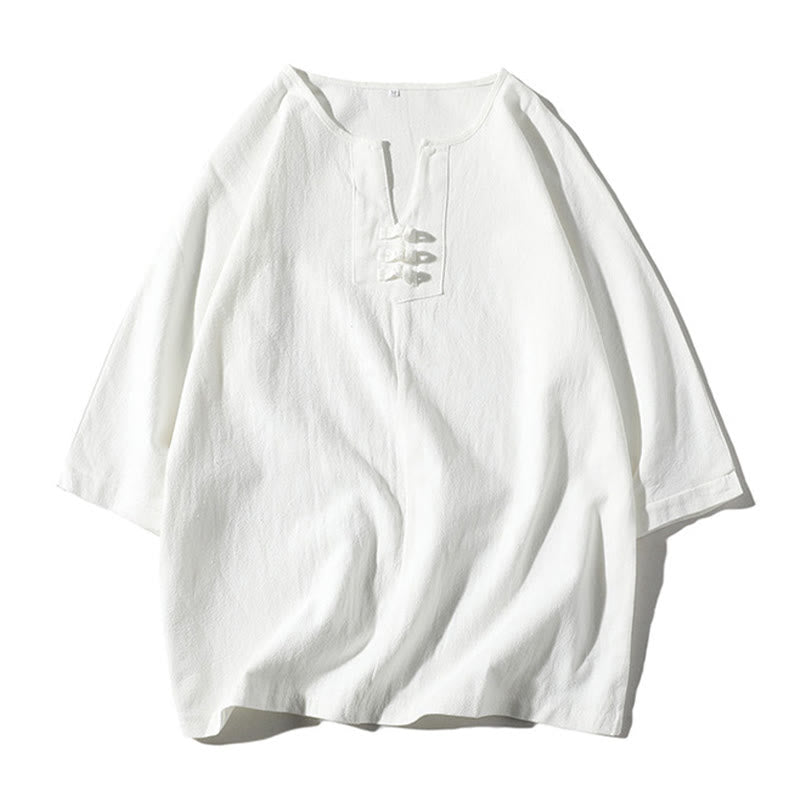 Nimara Ritual 2Pcs Plain Notched Collar T-Shirt Wide Leg Shorts With Pockets Men's Meditation Cloth Set
