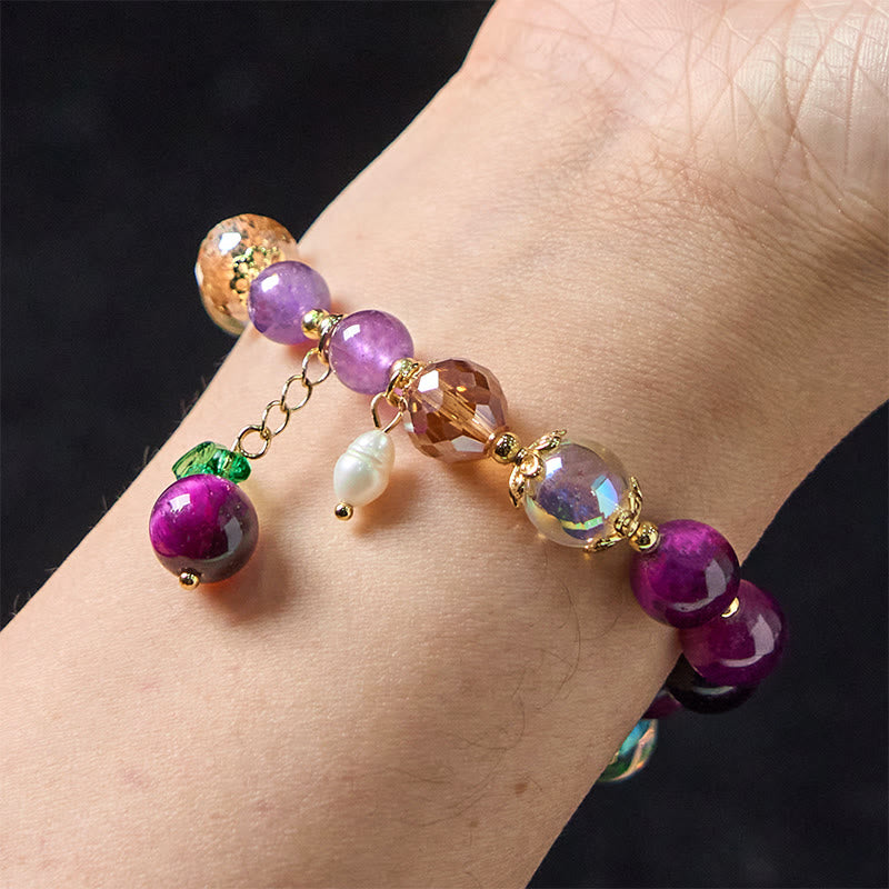 Nimara Ritual Natural Red Tiger Eye Purple Tiger Eye Beads Green Leaf Protection Bracelet