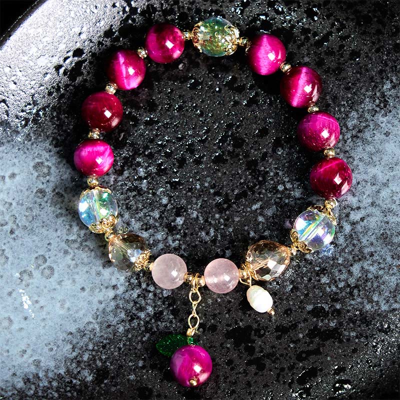 Nimara Ritual Natural Red Tiger Eye Purple Tiger Eye Beads Green Leaf Protection Bracelet