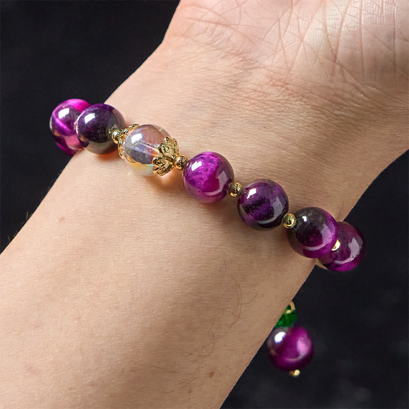 Nimara Ritual Natural Red Tiger Eye Purple Tiger Eye Beads Green Leaf Protection Bracelet