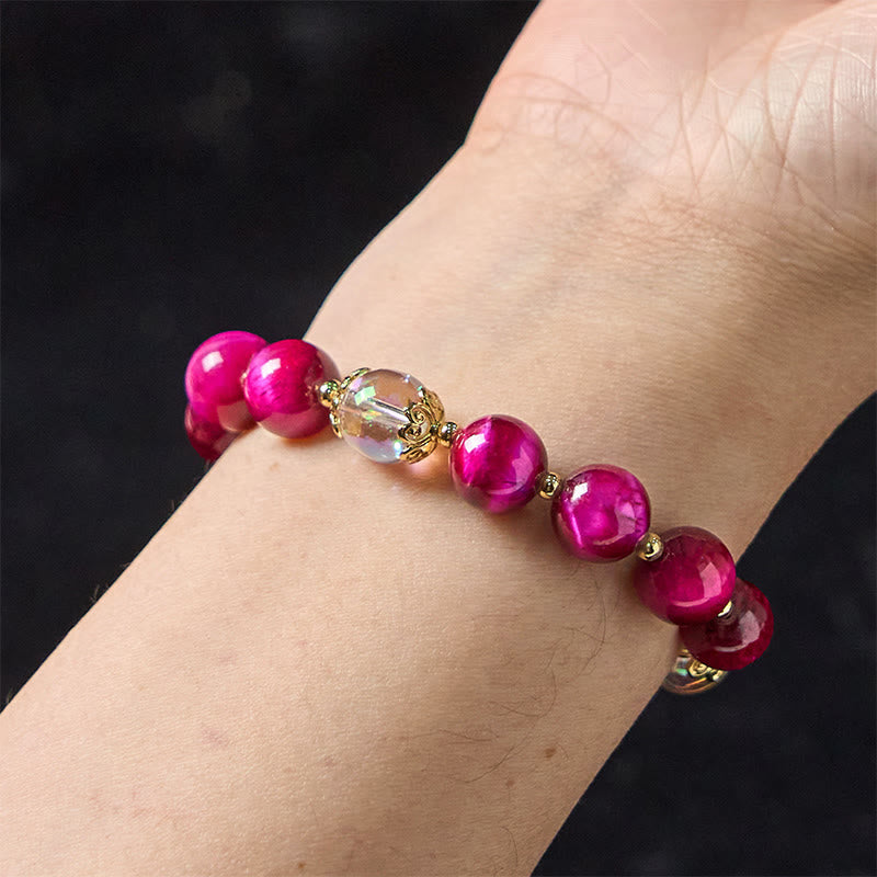Nimara Ritual Natural Red Tiger Eye Purple Tiger Eye Beads Green Leaf Protection Bracelet