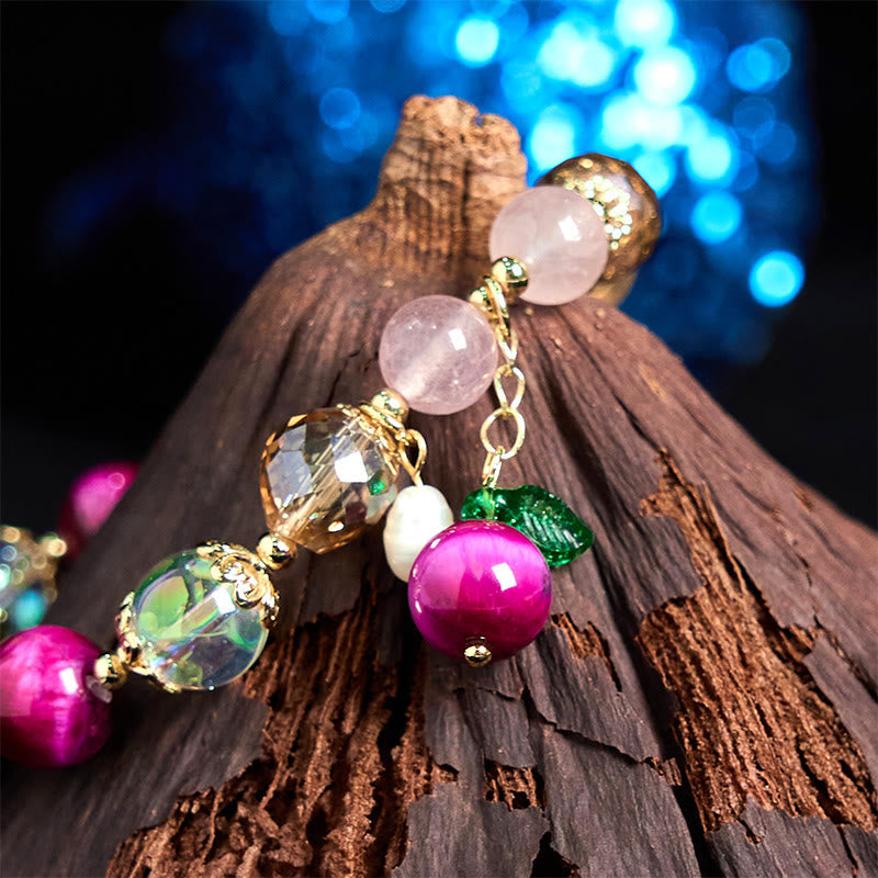 Nimara Ritual Natural Red Tiger Eye Purple Tiger Eye Beads Green Leaf Protection Bracelet
