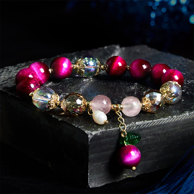 Nimara Ritual Natural Red Tiger Eye Purple Tiger Eye Beads Green Leaf Protection Bracelet