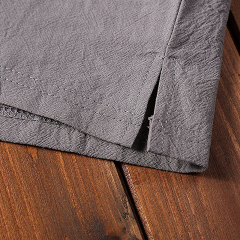 Nimara Ritual 2Pcs Plain Notched Collar Short Sleeve T-Shirt Shorts With Pockets Cotton Linen Men's Meditation Cloth Set