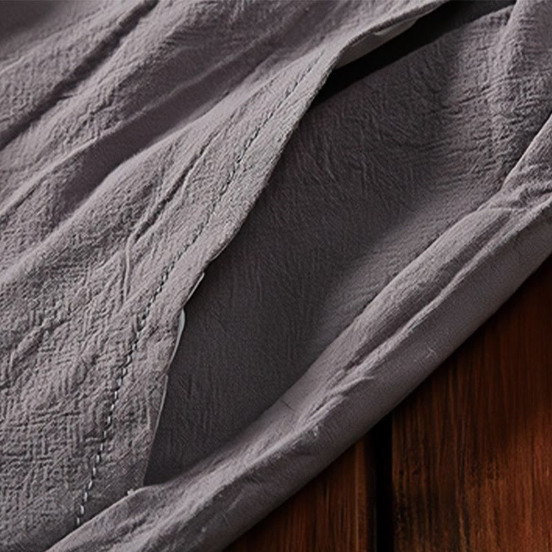 Nimara Ritual 2Pcs Plain Notched Collar Short Sleeve T-Shirt Shorts With Pockets Cotton Linen Men's Meditation Cloth Set