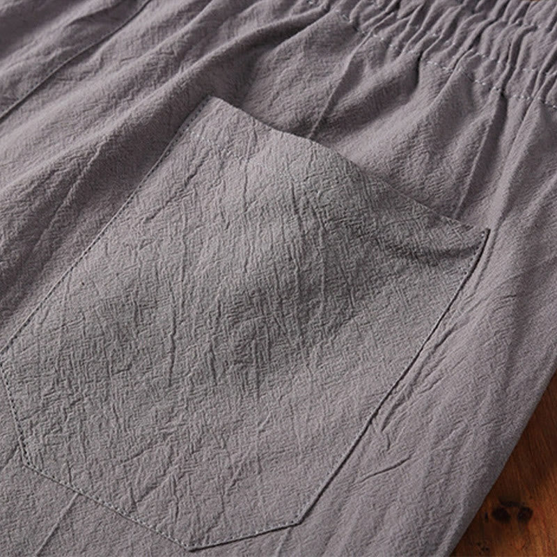 Nimara Ritual 2Pcs Plain Notched Collar Short Sleeve T-Shirt Shorts With Pockets Cotton Linen Men's Meditation Cloth Set