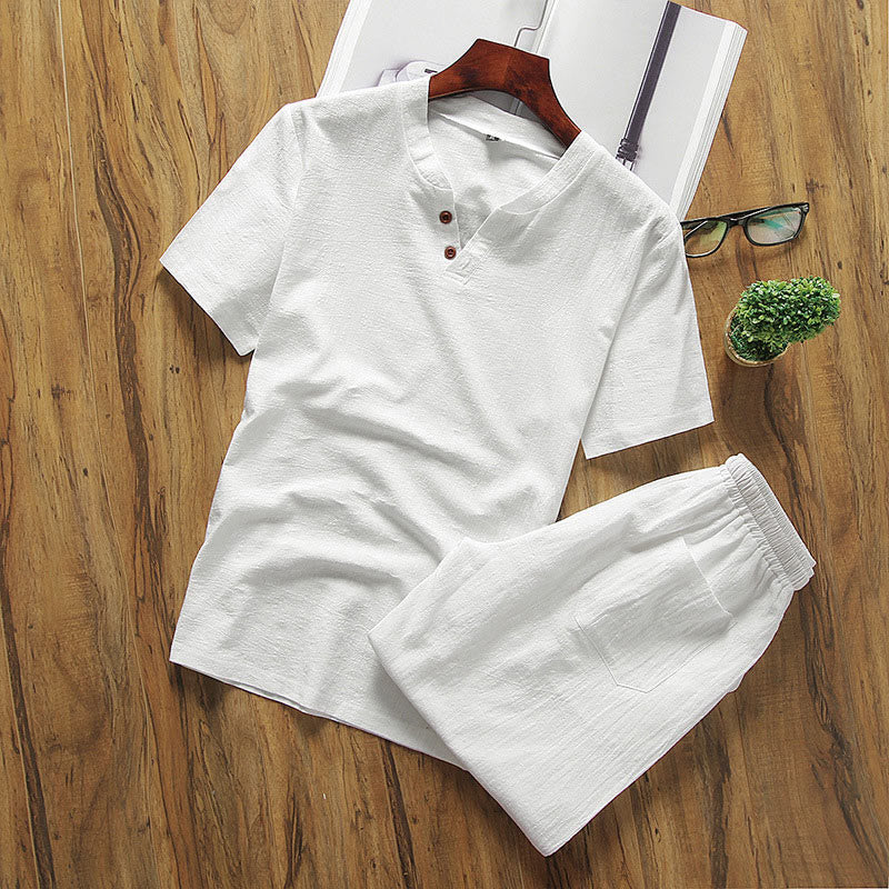 Nimara Ritual Casual 2Pcs Plain Sleeve T-Shirt Shorts With Pockets Men's Meditation Cloth Set