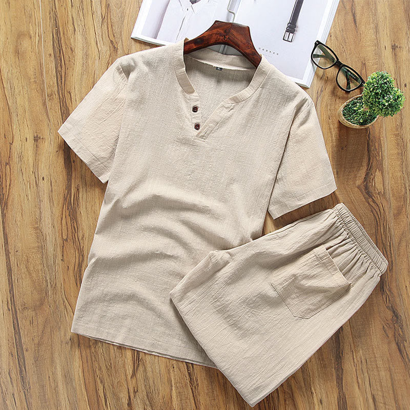 Nimara Ritual Casual 2Pcs Plain Sleeve T-Shirt Shorts With Pockets Men's Meditation Cloth Set
